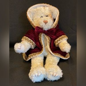 Ty Gem cream stuffed teddy bear in beautiful velvet hooded coat